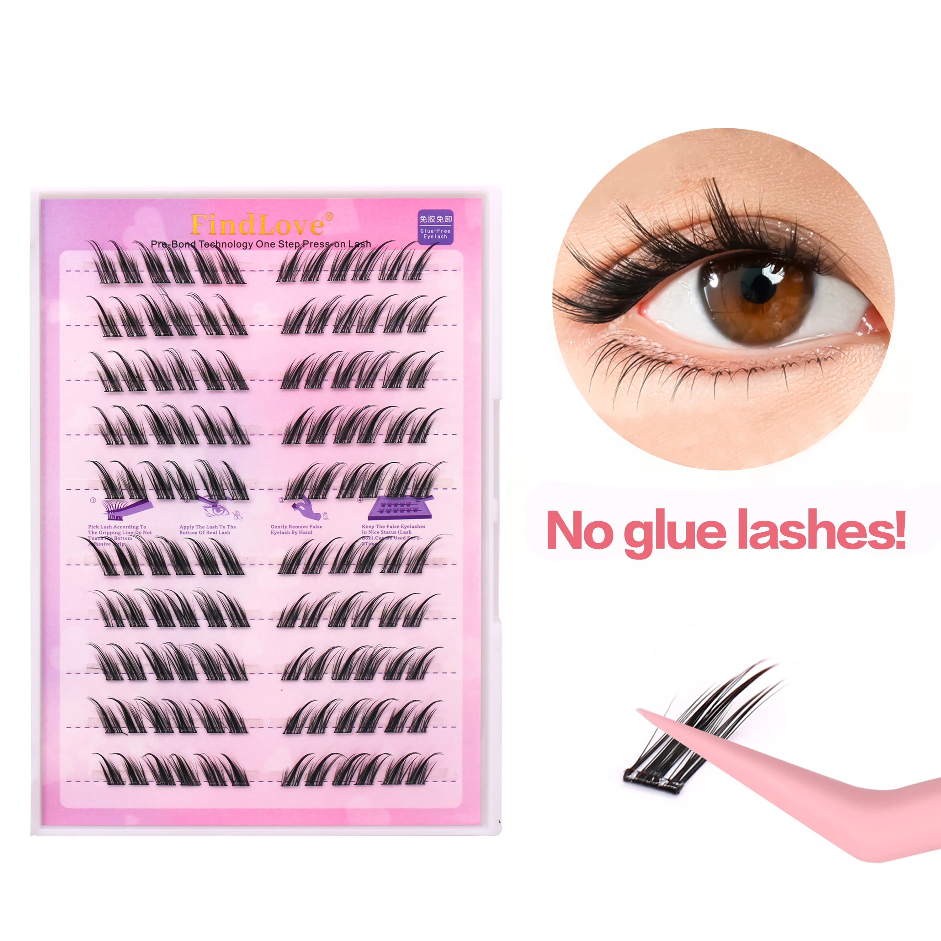 Korean Pbt Self Adhesive Pre Bond Cluster Lash Wholesale Customizable DIY Cluster Lashes Private Press-On Lashes