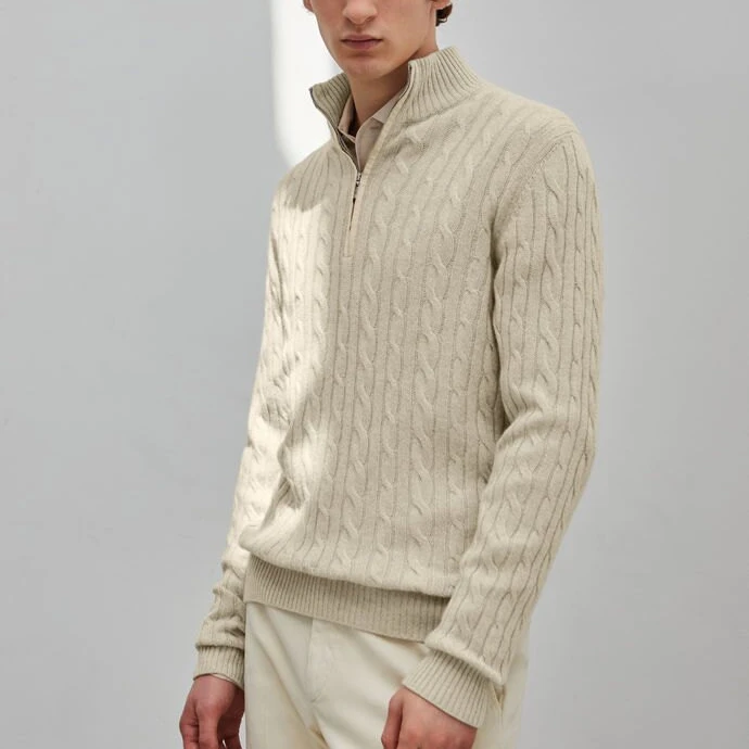 Classical style big cable knit cashmere men sweater