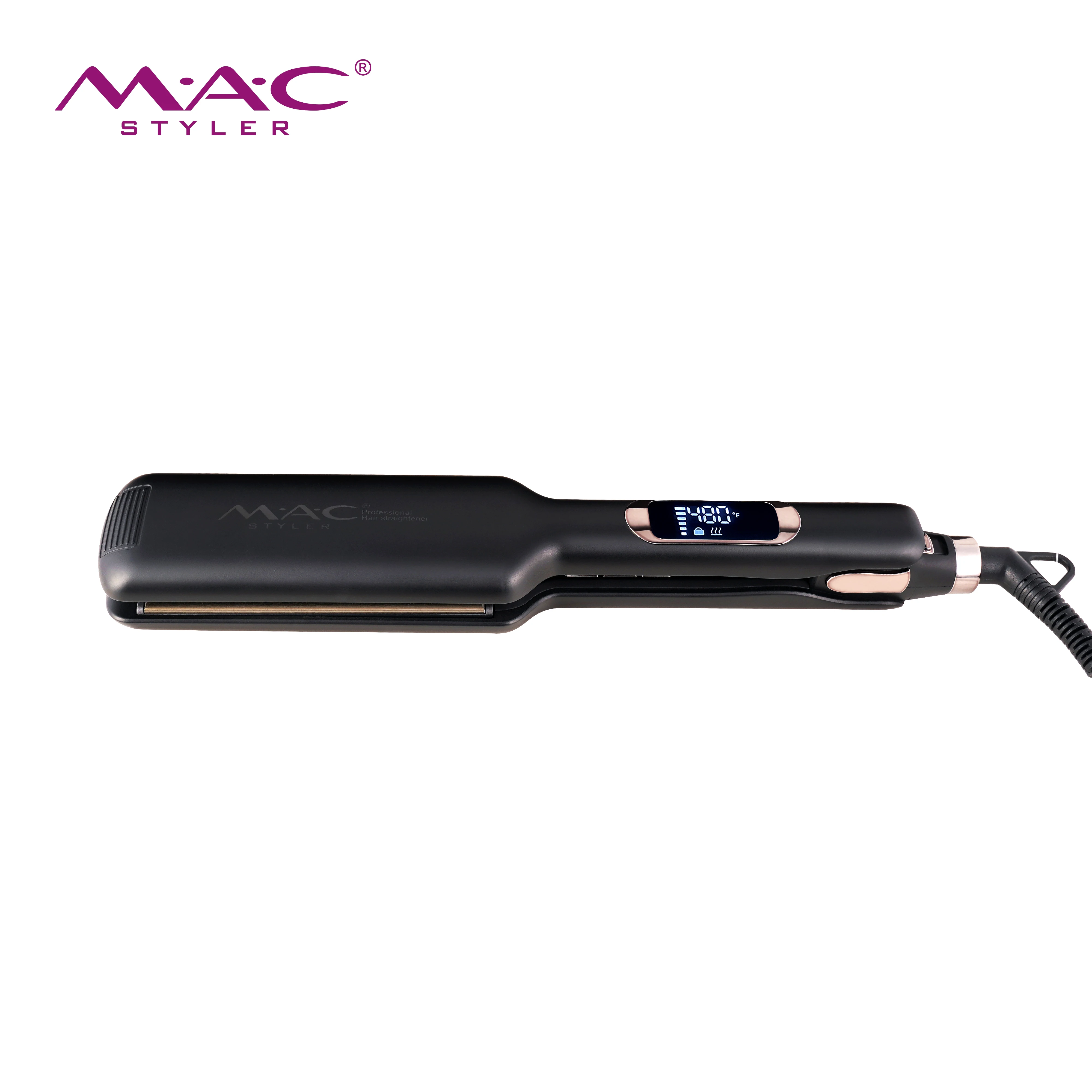 MAC Professional Salon Custom Logo Titanium Black Hot Portable Rotary Styling Tools 2 Inch Hair Straightener For Women