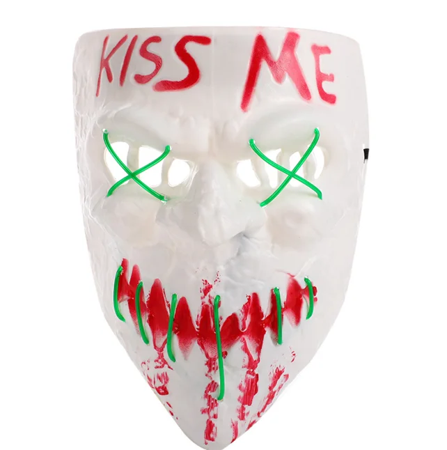 EL Wire LED Kiss me Luminous Mask Thriller Full Face White Mask Masquerade For Halloween Horror Props