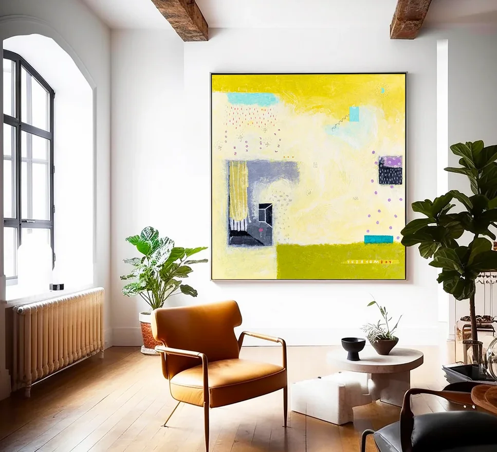 Custom Made Large Framed High Quality Abstract Wall Art Modern Minimalist Acrylic Painting for Home Living Room Decor