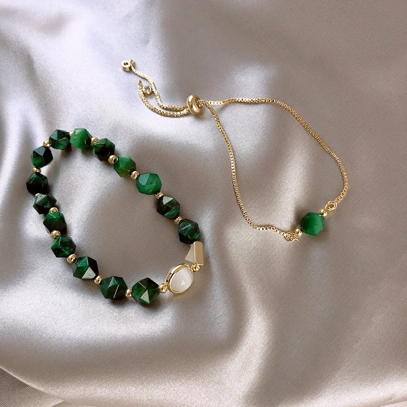Adjustable Green Gemstone Bracelet Female Simple Personality Bracelet 2  Set Bracelet