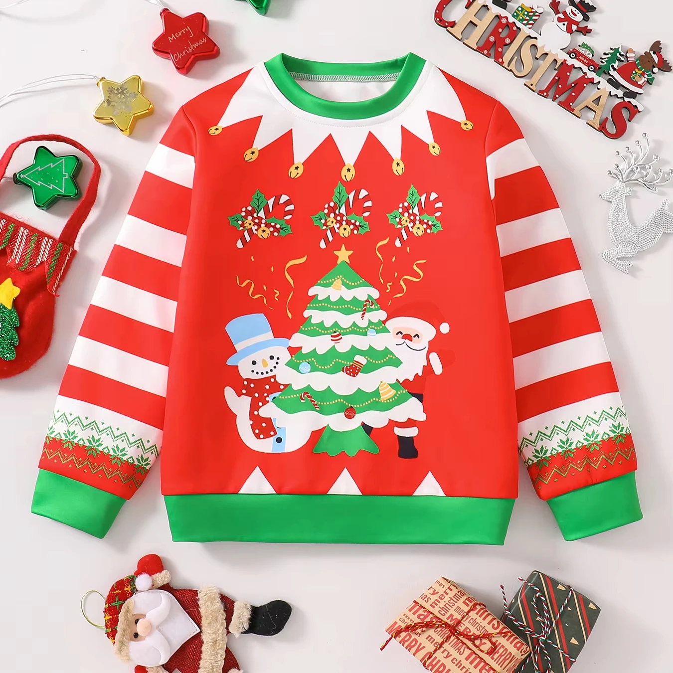 2024 Customized wholesale baby girl and boy round neck red pullover toddler children Christmas red kids clothes sweatshirt