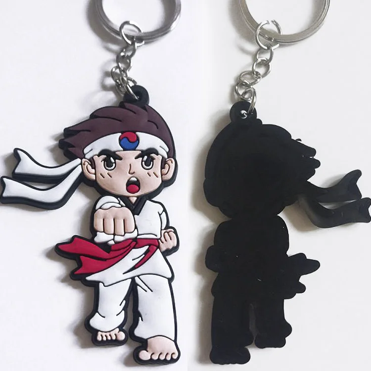 Customized Pvc Cartoon Character Taekwondo Keychain Cheap Rubber Karate Martial Arts Key Chain