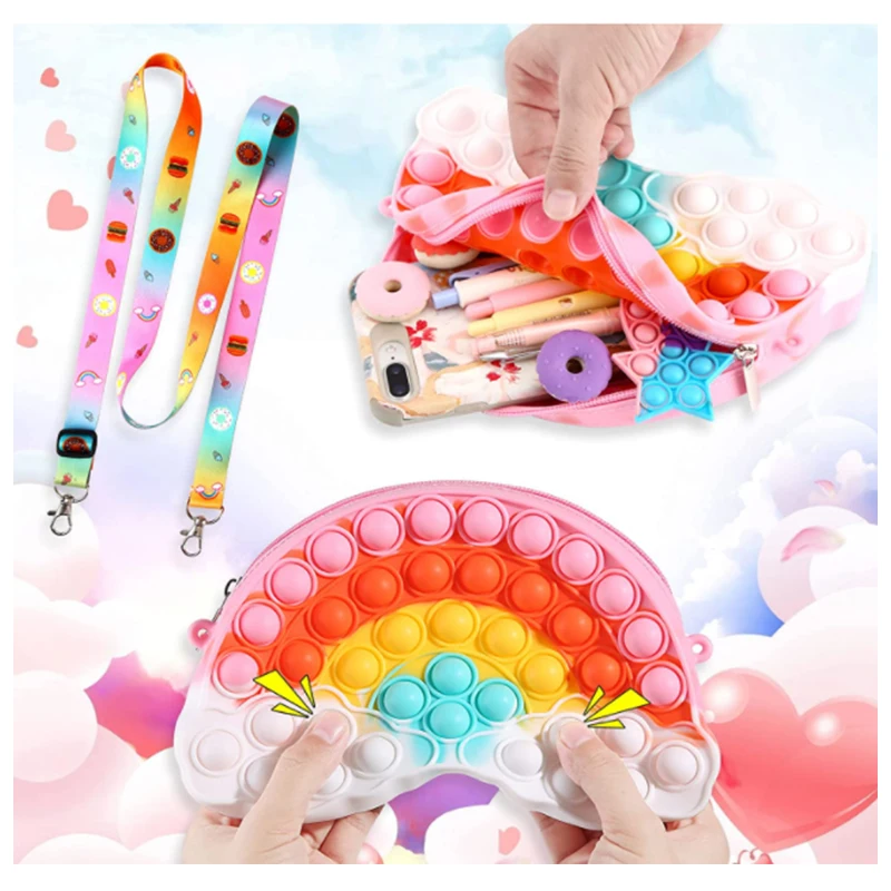 Новинка 2022, Детская сумка для рук, пузырьки, сенсорные игрушки, силиконовая слинг, радужная круглая сумка для авокадо