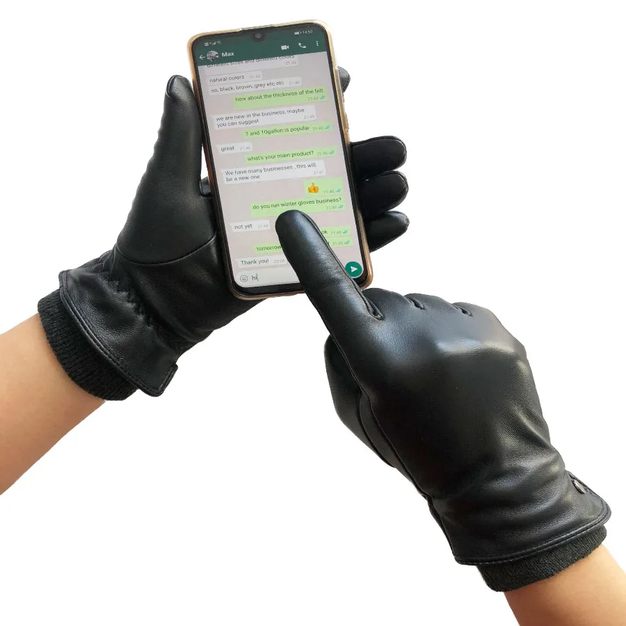 BSCI Factory Custom Classic Lamb Skin Women Pure Leather Touch Screen Gloves For Winter