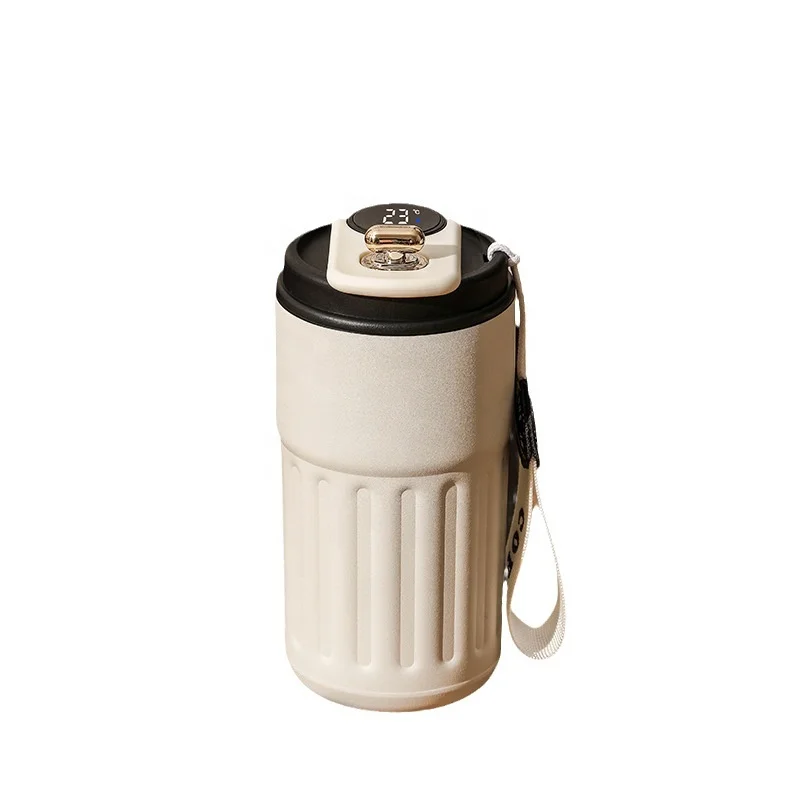 Striped Smart Temperature 316 stainless steel Water Bottle double layer insulated water cup portable Car Coffee cup With Rope