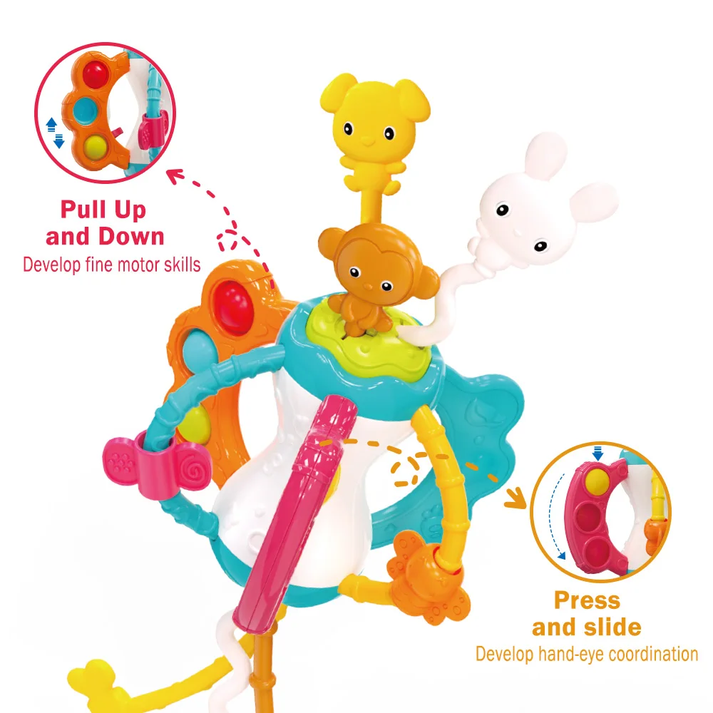 Montessori Silicone Pull String & Travel Activity Set Teether Rattle Toy for Babies 6-12 Months