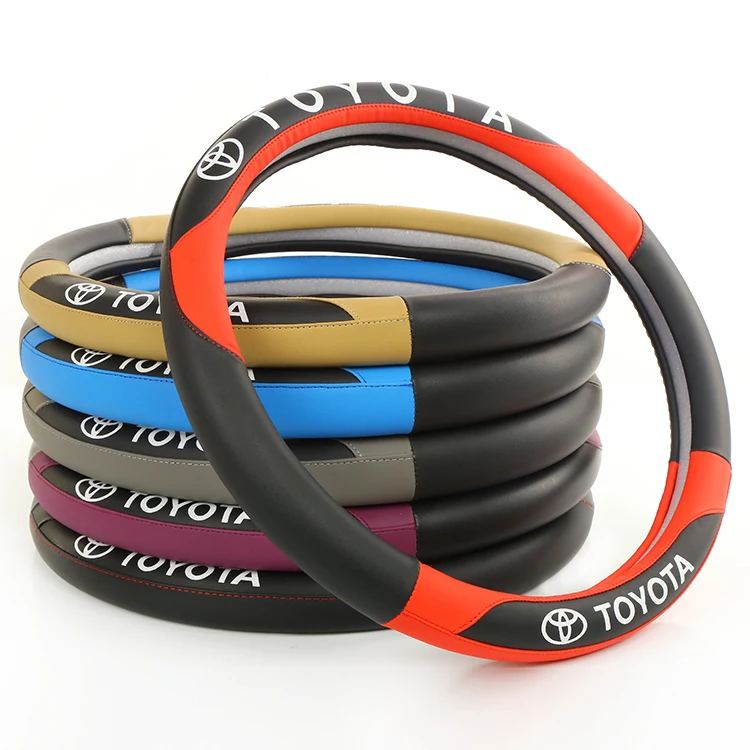 Cheapest car decoration Leather with logo steering wheel cover