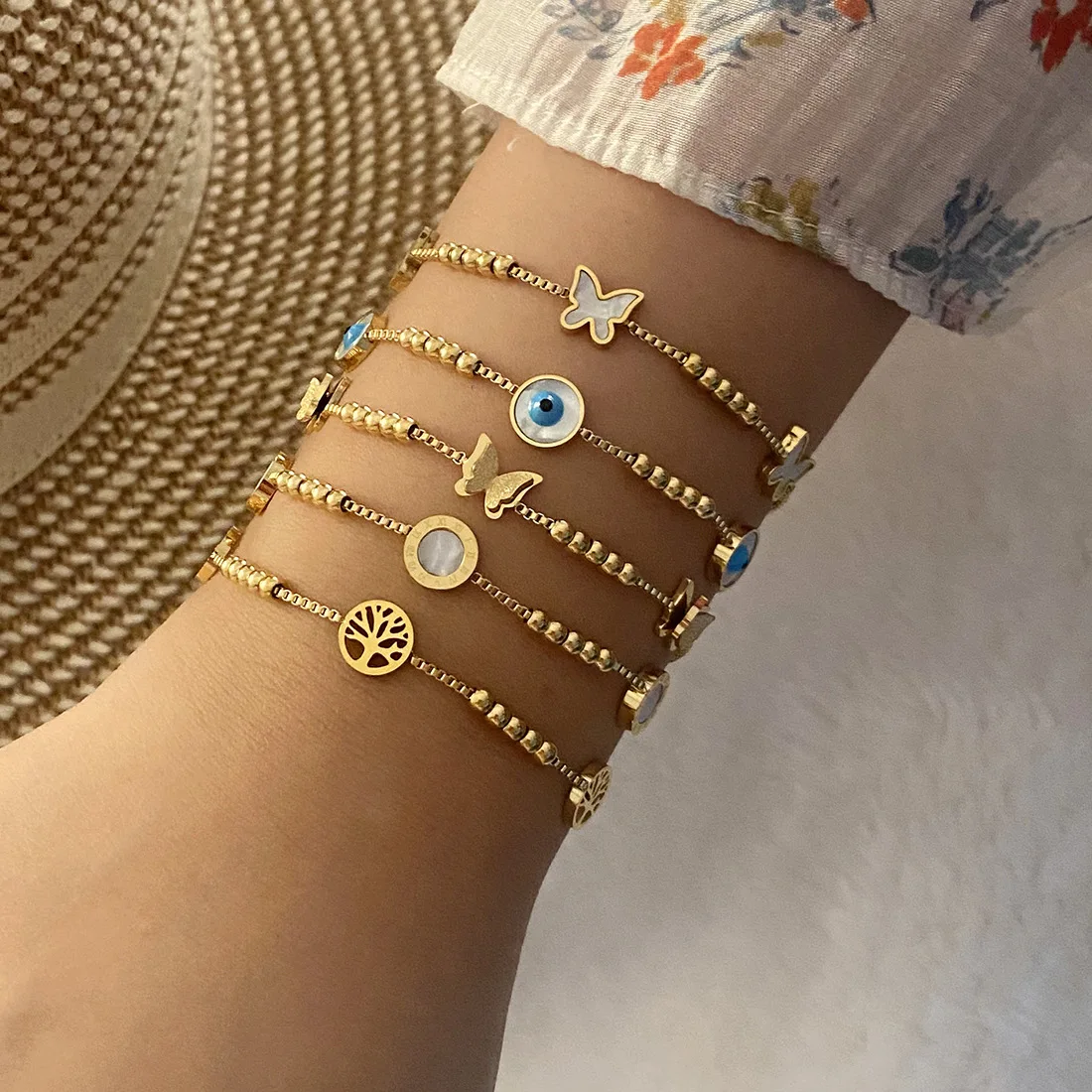 Europe and the United States cross-border new beaded eye bracelet Butterfly jewelry stainless steel bracelet B463