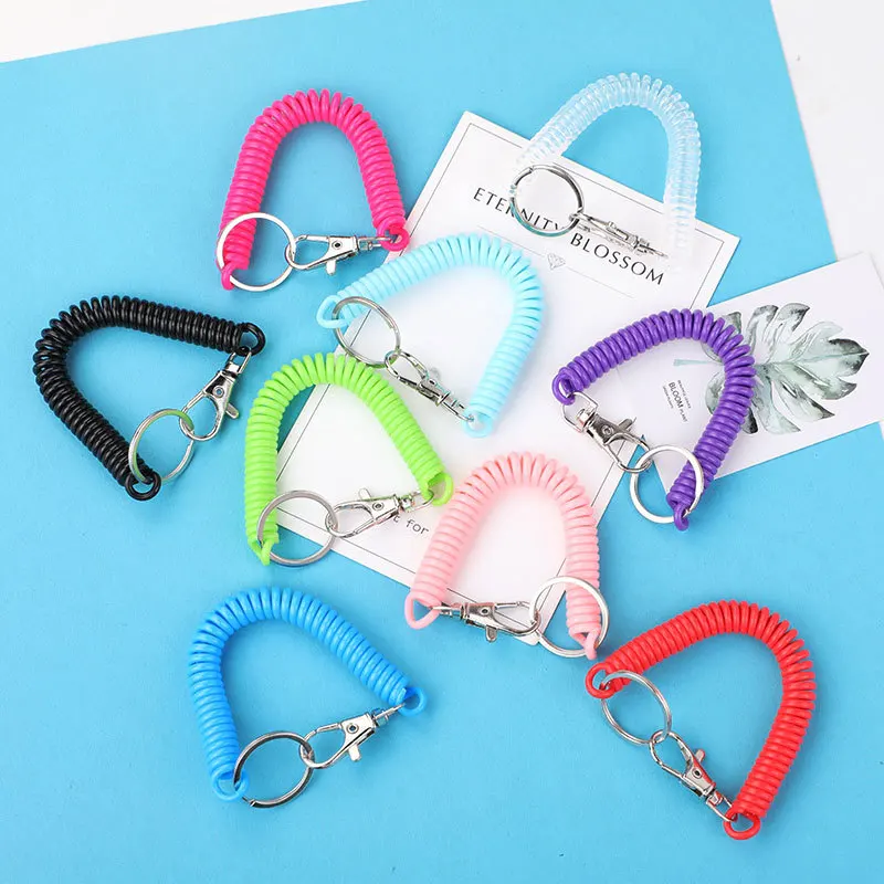 Spiral Elastic Spring Rope Keychain Key Ring Metal Carabiner For Outdoor Anti-lost Phone Spring Key Cord Clasp Hook