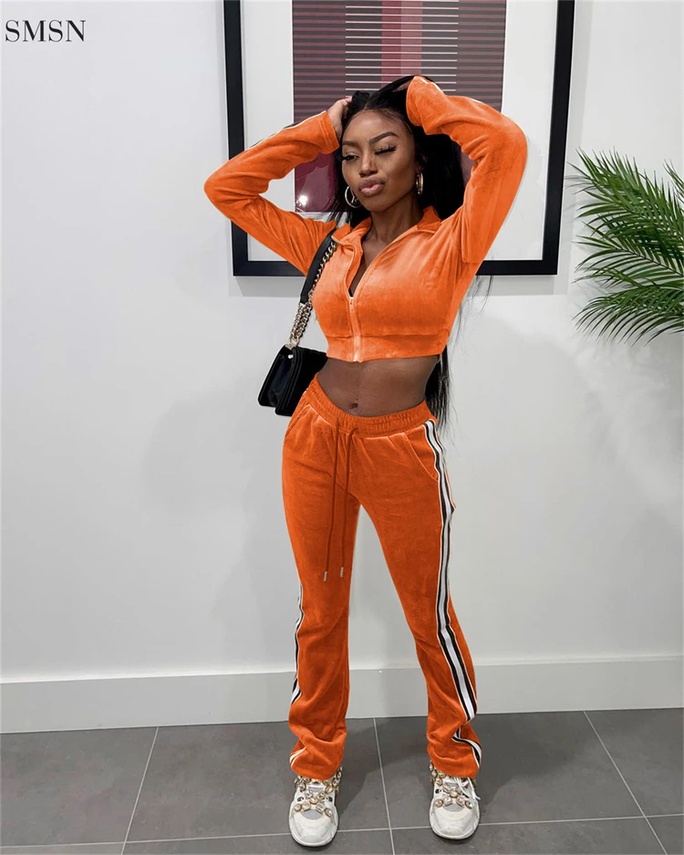 Fashion Velvet Long Sleeved Cardigan Casual Women Fall Clothing sportswear ladies 2 piece set women