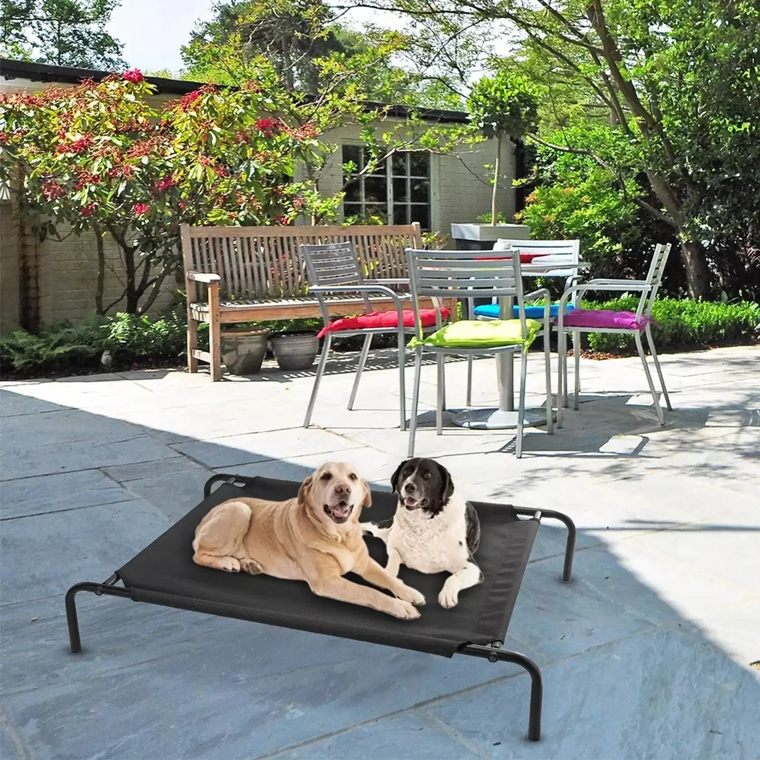 elevated dog bed off the ground and incorporates our self-warming technology Durable tested for strength holds up to 200 pounds