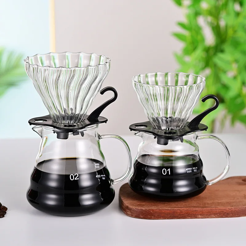 Glass Pour over Coffee Dripper V Shaped 300ml 500ml Coffee Brewer Coffee Filter Cup with Stand