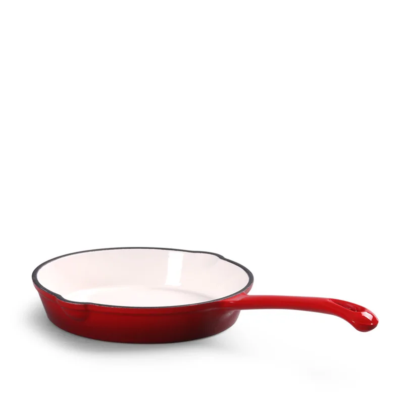 Shengxin Cast Iron Enamel Pot 16cm Red Home Egg and Steak Frying Pot Non stick One Piece Flat Bottom Pot
