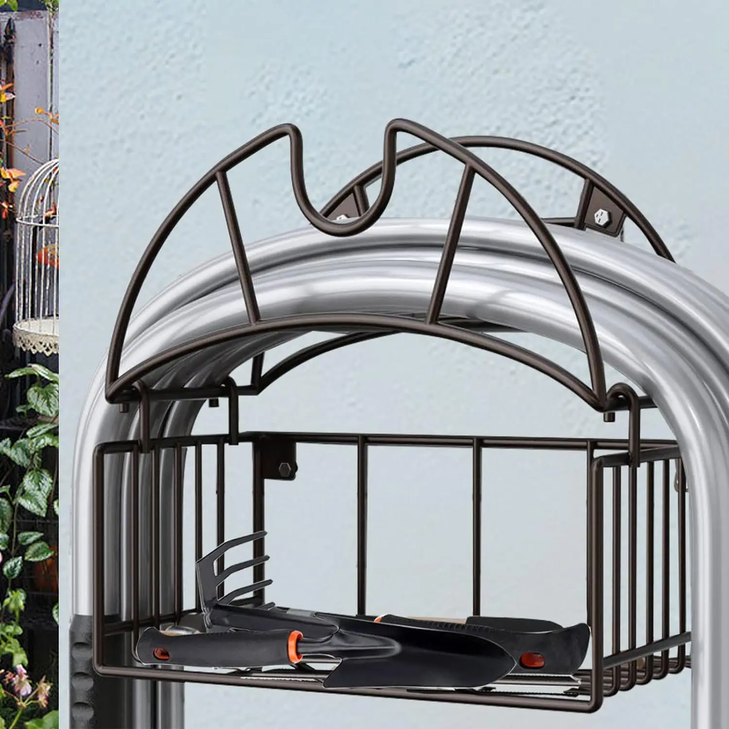 Fanghua metal wire garden hose reel wall mount, garden hose wall mount holder