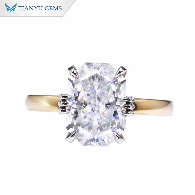 Tianyu Gems custom made Radiant crushed ice  cut 11.5*8.2mm moissanite and hidden halo 9k 10k 14k 18k solid yellow gold rings