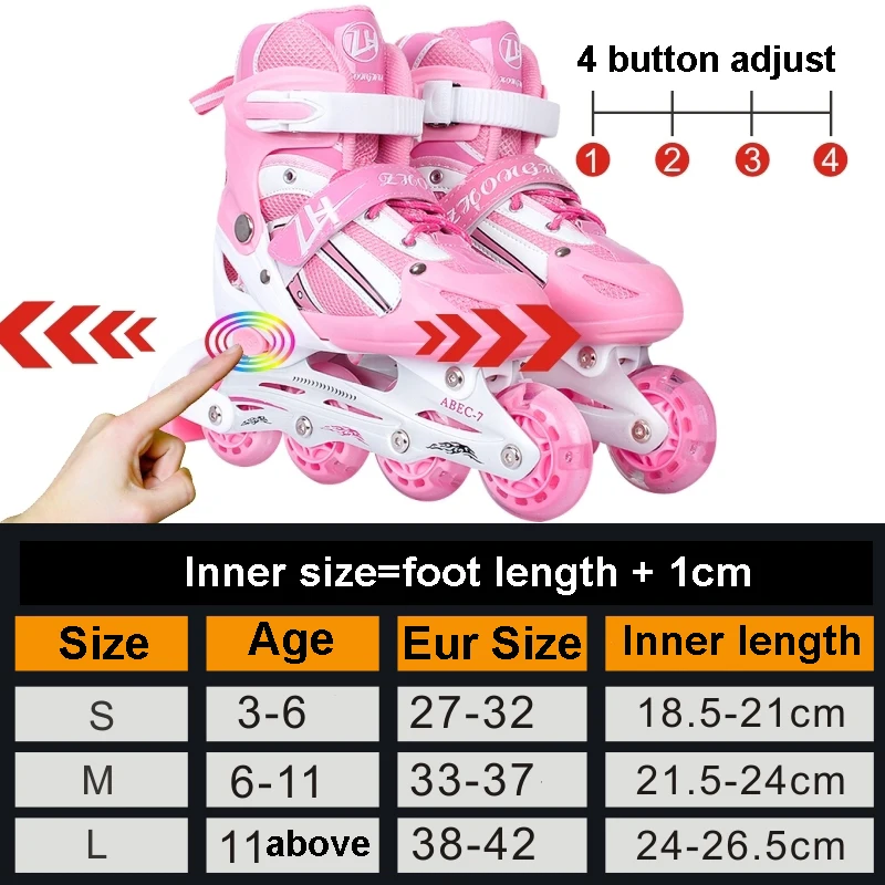 Роликовые коньки для детей 4 колеса регулируемые мальчиков и девочек отдыха на открытом воздухе детские роликовые обувь