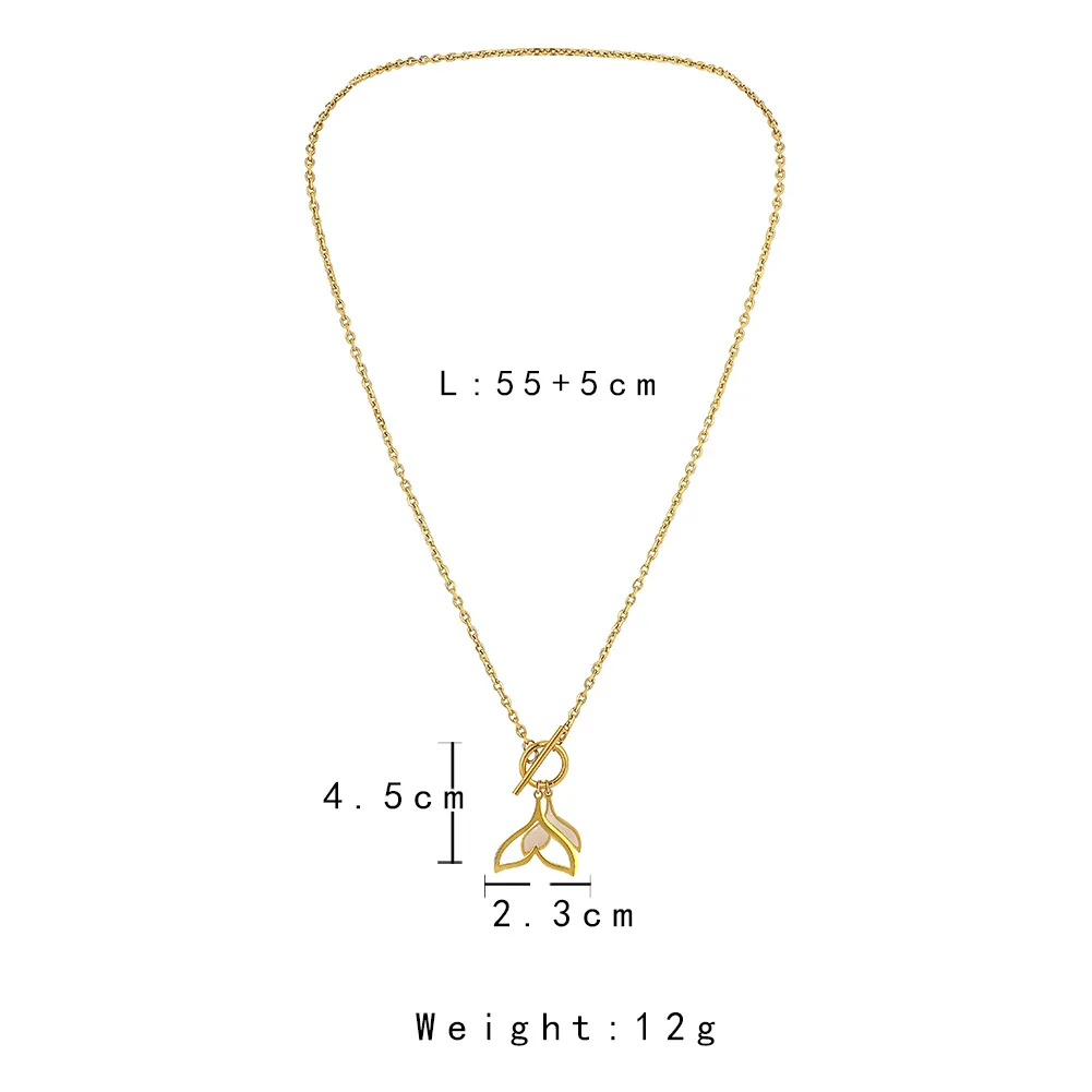 
Korea Retro Stainless Steel Gold Plated Pendant Necklace Personality Mermaid Tail Shell Ot Buckle Necklace 