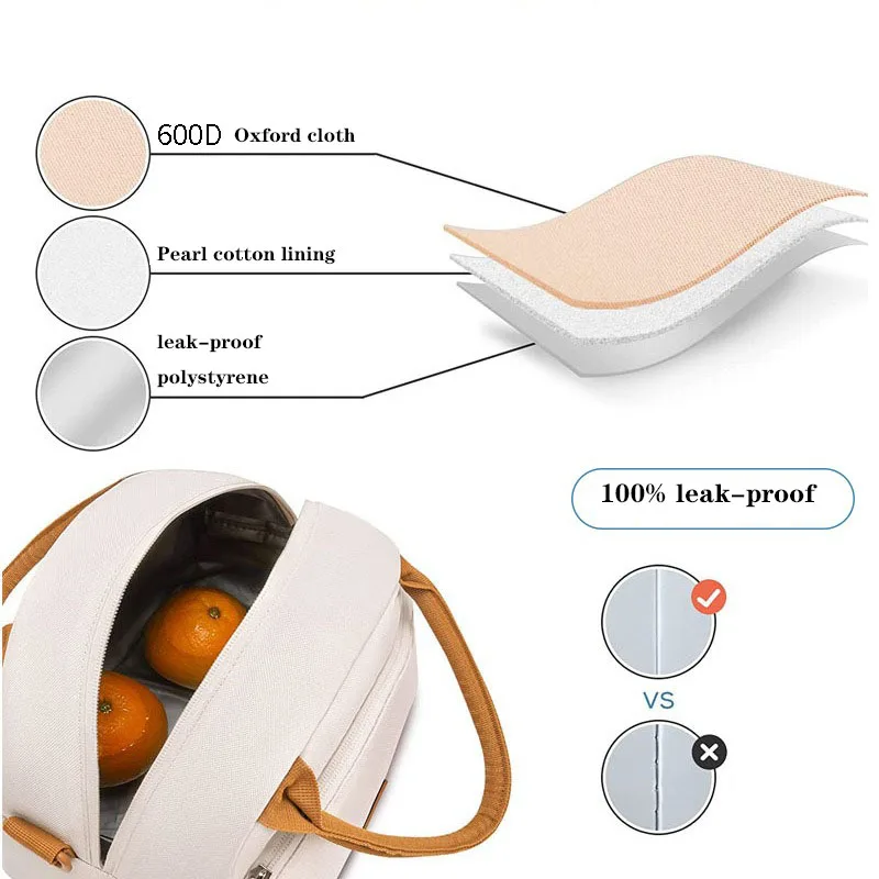 ZX044 Leakproof Insulated Cooler Lunch Tote Bags for Work Bento Box Insulated Messenger Bags Camping Fresh Keeping Handbags