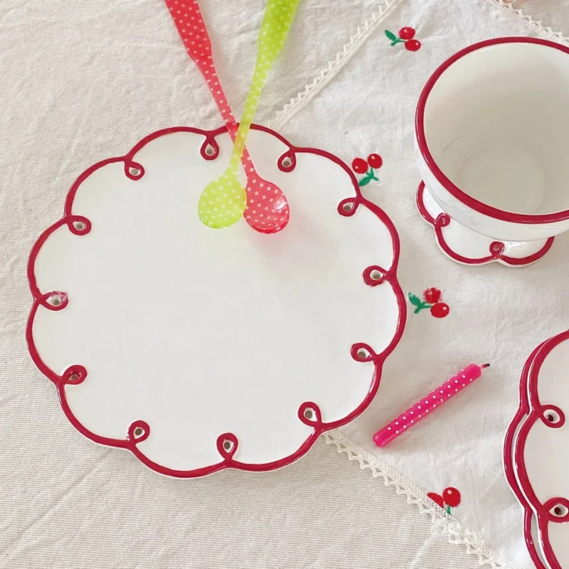 UCHOME vintage wave lace embossed wedding plates handpaited household fruit plate dessert cake plate wholesale