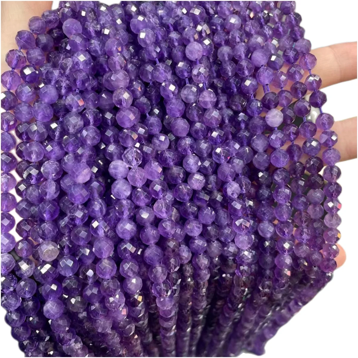 Natural Loose Gemstone Faceted Amethyst Shining Star Cut Round Beads Strand For Jewelry Making
