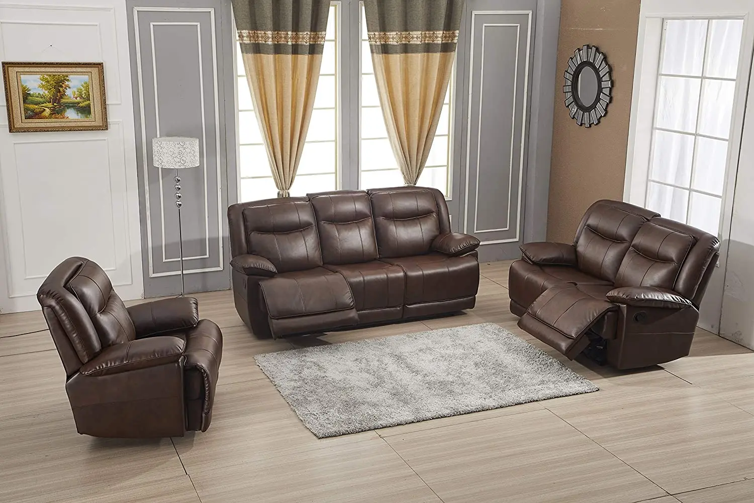 Sans Modern 3 2 1 Glider Manual Pu Leather Reclinable Sofa For Living Room