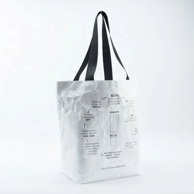 Custom logo printed waterproof dupont tyvek paper bag white light weight tote shopping bag