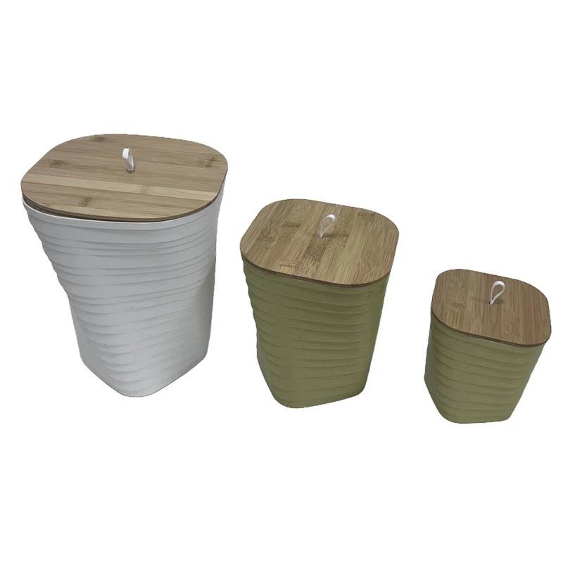 New Style High Appearance Level Bamboo Cover Thai Pattern Top Quality Desktop Trash Can Trash Can Dustbin with Lid