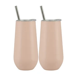 6oz 9oz 12oz Custom Logo Print Vacuum Insulated Wine Tumbler Mug Stainless Steel Powder Coated Stemless Wine Tumbler With Lid