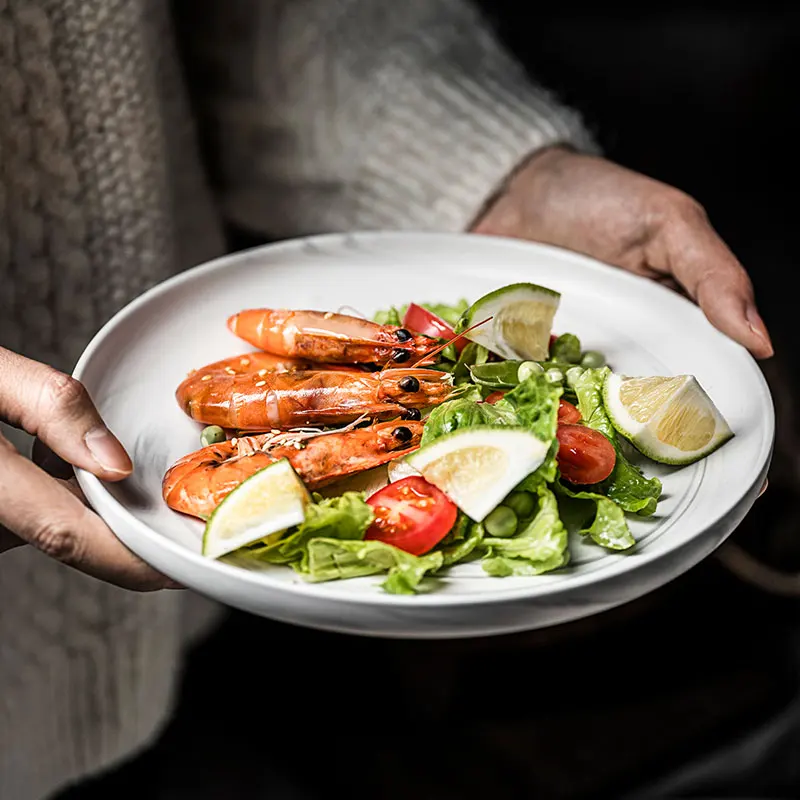 Ceramic marble round flat plates and dishes serving plato pasta plate for restaurants and bars