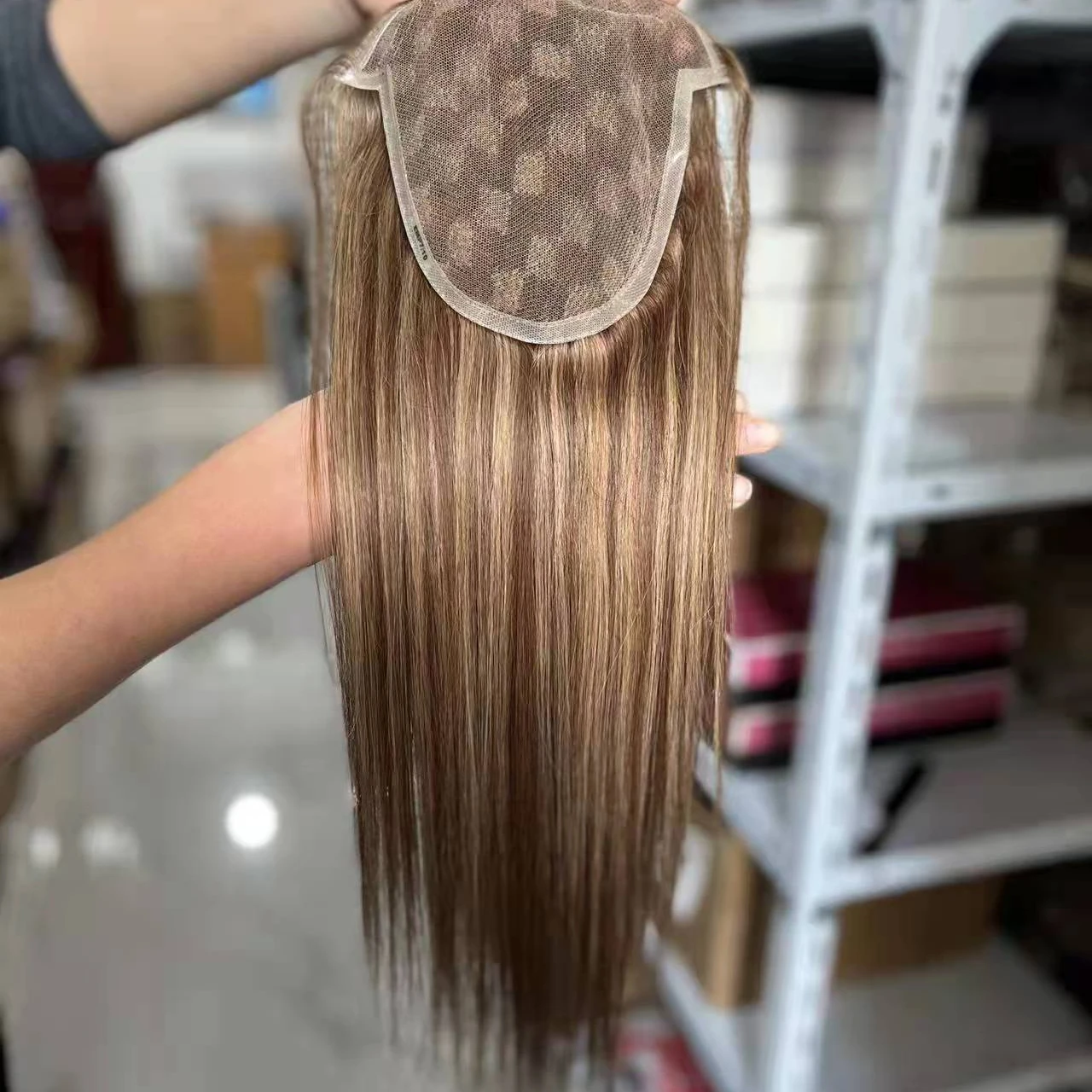 Stock Swiss lace and Mono Lace Human Remy Hair Toupee for Women