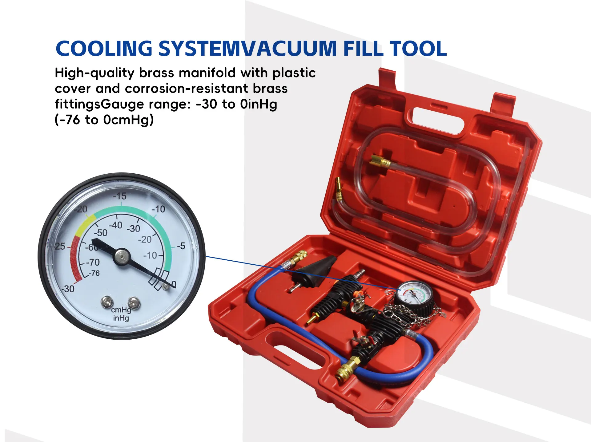 Universal Automotive Cooling System Vacuum Purge Radiator Coolant Refill Tool Kit with Adapter Case Hose for Car Van SUV Truck