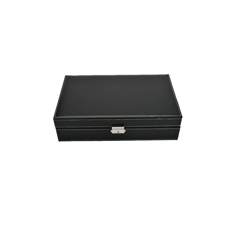 wholesale luxury black leather watch jewellery packaging box portable ring watch organizer box with mirror