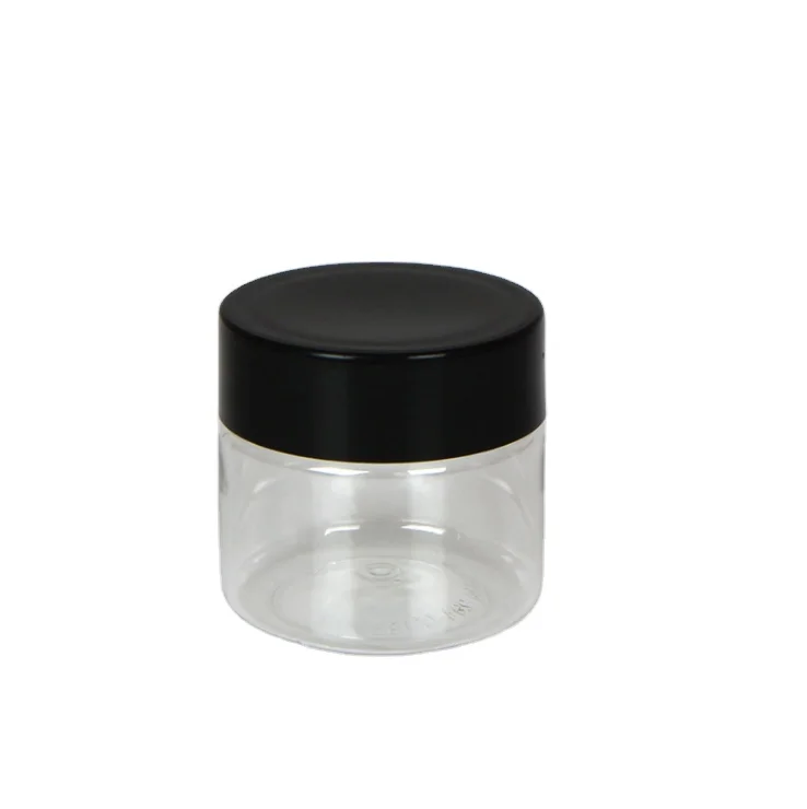 2 oz 4 oz 8 oz Plastic Jars PET Straight Sided Jars w/ Lined Aluminum Caps Black Smooth Lined Caps 12 oz 16 oz