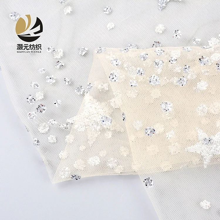 Ready goods wholesale fancy printing 100% polyester galaxy printed white crystal tulle fabric