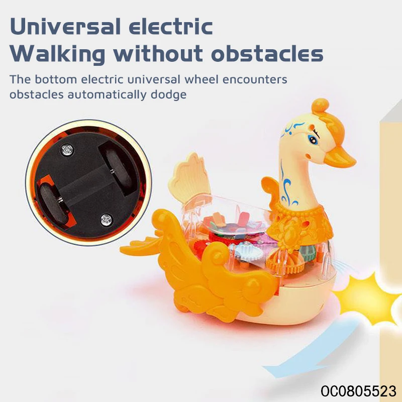 Kids baby cute electric colorful plastic gear swan toys with light music