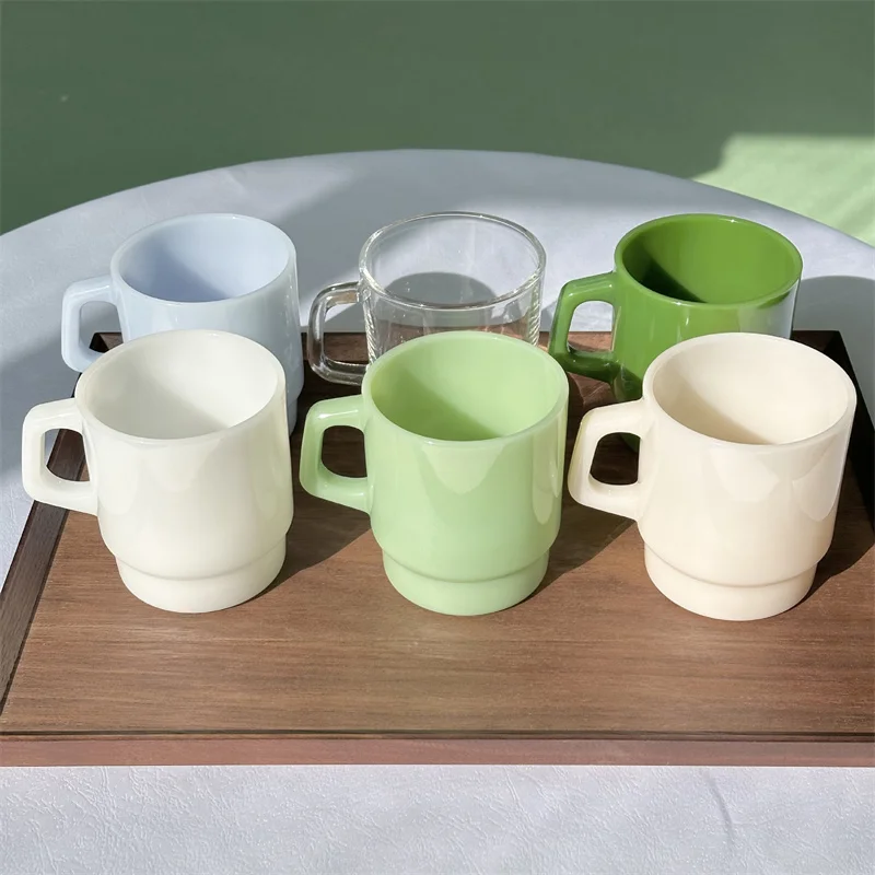 Large capacity jade glass mug Korean glass milk cup breakfast cups 13OZ