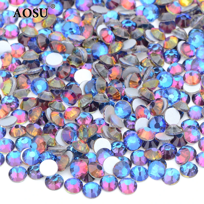 AOSU Wholesale Bulk Package SS3-SS50 Glitter Crystal AB Strass Glass Stones Non Hotfix Rhinestones Applique For DIY Crafts
