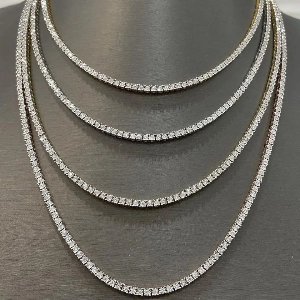 Цепочка для тенниса для мужчин и женщин, ювелирное изделие в стиле хип-хоп, под заказ, под латунь, с покрытием из белого золота 14 к 18 К, с кубическим цирконием, с бриллиантами