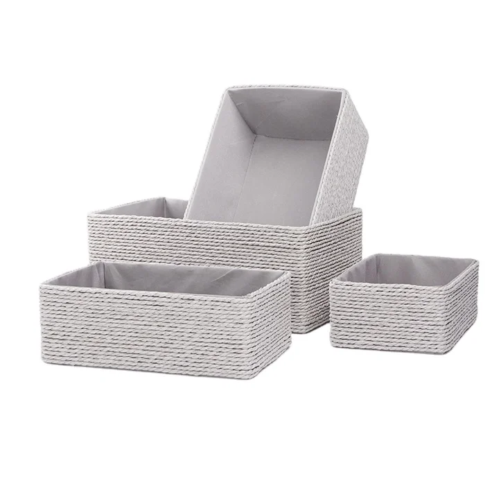 Latest arrival wholesale recycled wicker storage basket paper rope basket set of 4 for table organizing