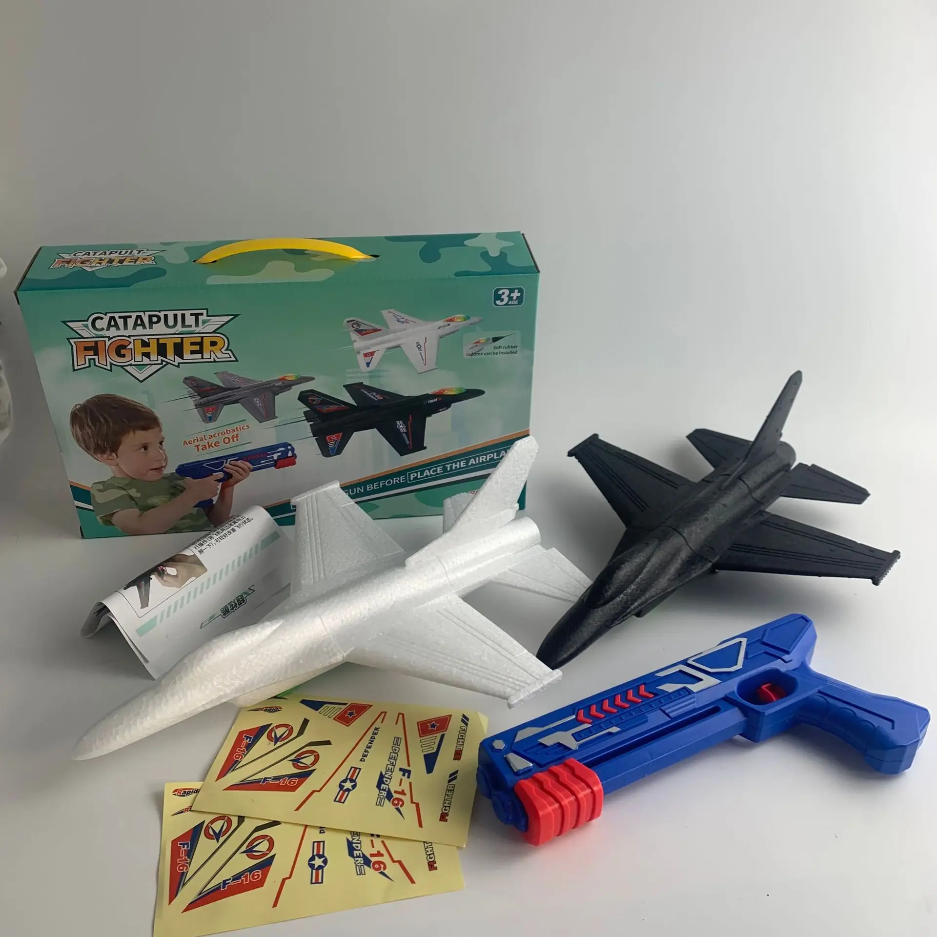 Airplane Launcher Toy Jet F-16 Fighting Falcon Catapult Plane Game Boy Toys for Kids Outdoor Flying Toys Birthday Gifts