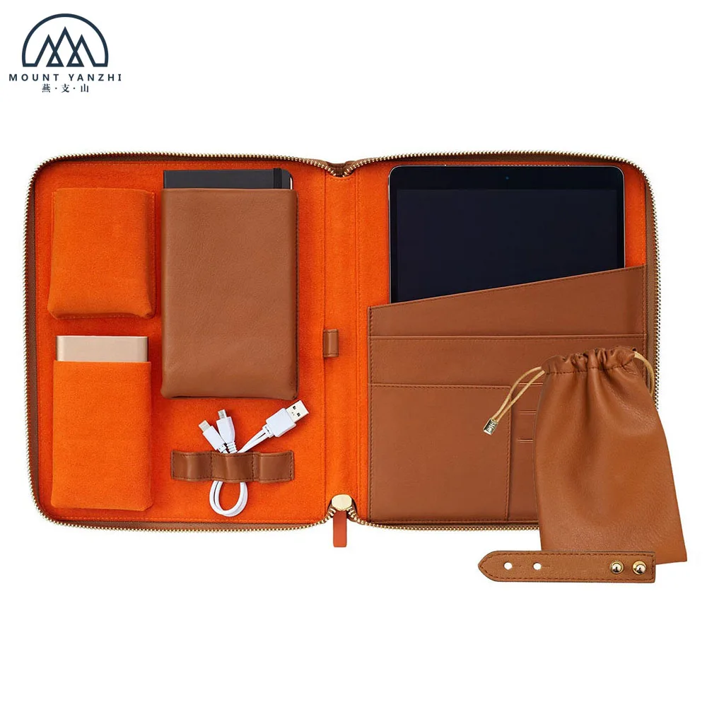 Custom Genuine Leather Accessories Organizer Set Travel Wallet Tablet PC Holder Bags