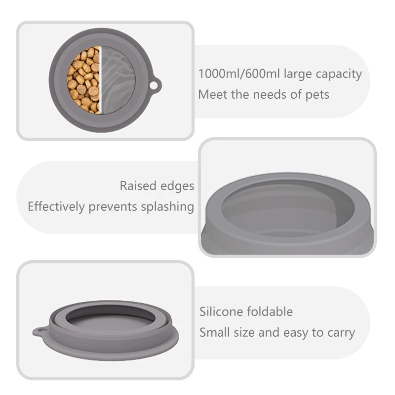 2-in-1 Collapsible Silicone Dog Travel Bowls  BPA Free Water Bowl No-Spill  Pet Food Water Feeder Bowl with Carabiner Clip