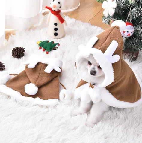 Pet Dog Cat Christmas Clothes Deer Cloak Antlers Cloak Christmas Dress up Elk Cloak