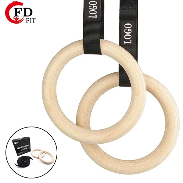 Gym And Home Fitness Exercise Gymnastics Rings Wooden Rings Pull Ups Muscle Training Ring With Buckle Straps