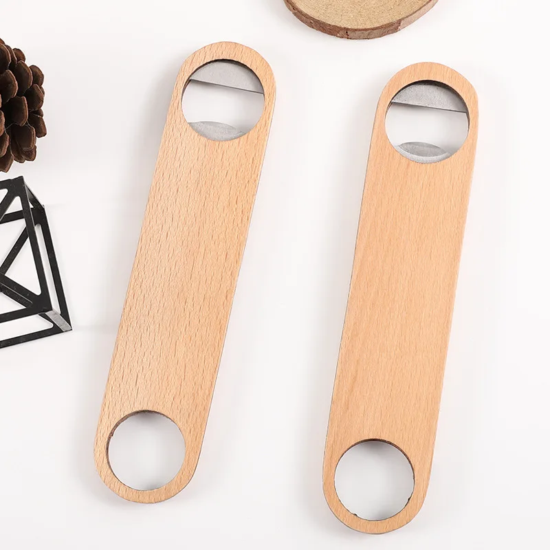Wholesale custom logo blank wood handle wooden beer bottle opener openers