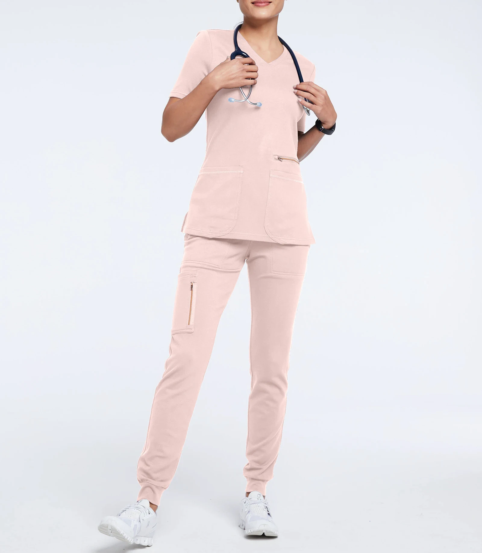 Новейшие стильные трикотажные штаны для бега с карманами и молнией, набор медицинских скрабов для кормления