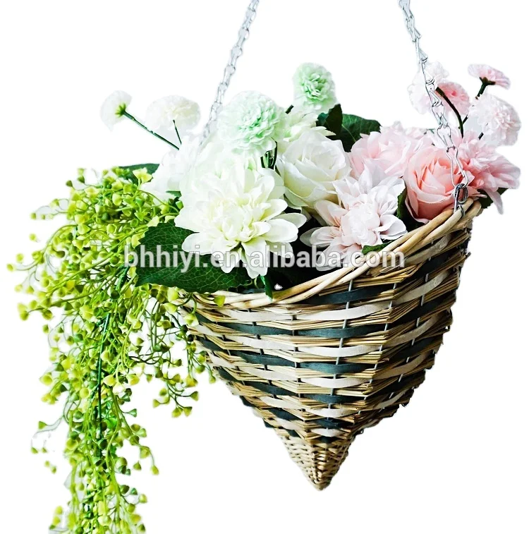 Guangxi Cheap Unique Styling Wicker Rattan Hanging Flower Basket Planters Flower Pot for Garden Planting Wholesale