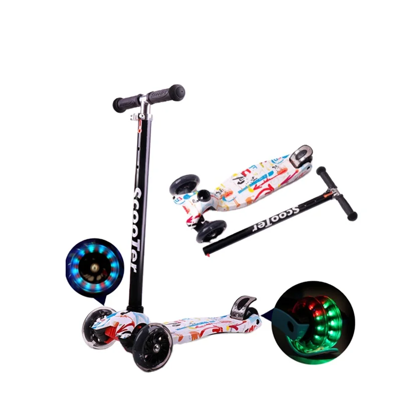 MH 270 Scooter Height Adjustable Lean to Steer Flashing PU Wheels 3 Wheel Kick Scooters for Kids Boys Girls